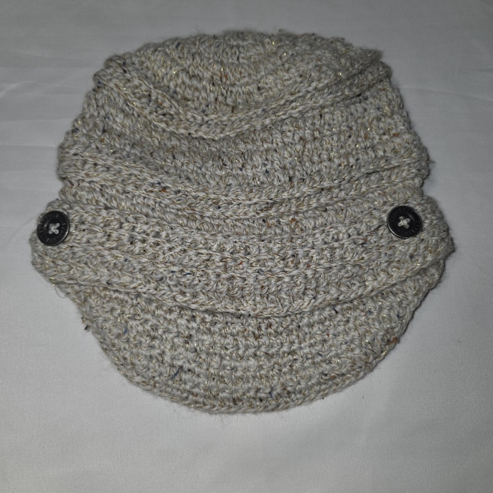 Screamer Gold & Tan Brimmed Beanie Winter Hat Fleece Band Warm Lined